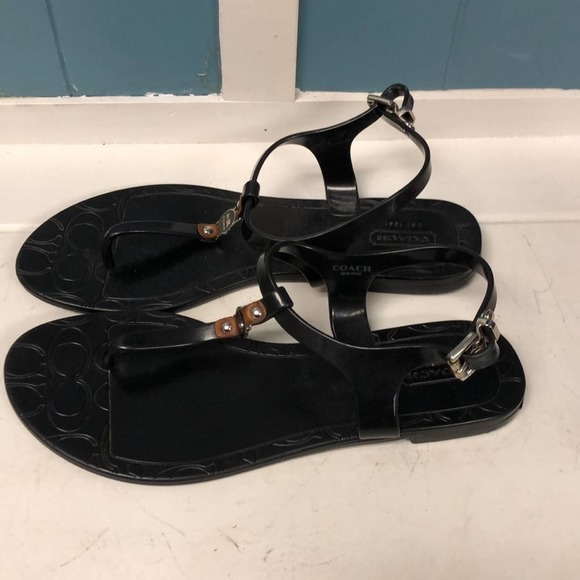 Authentic Coach Piccadilly 7 B Black Plastic Ankle Strap Flip Flop Jelly Sandals - Picture 5 of 8